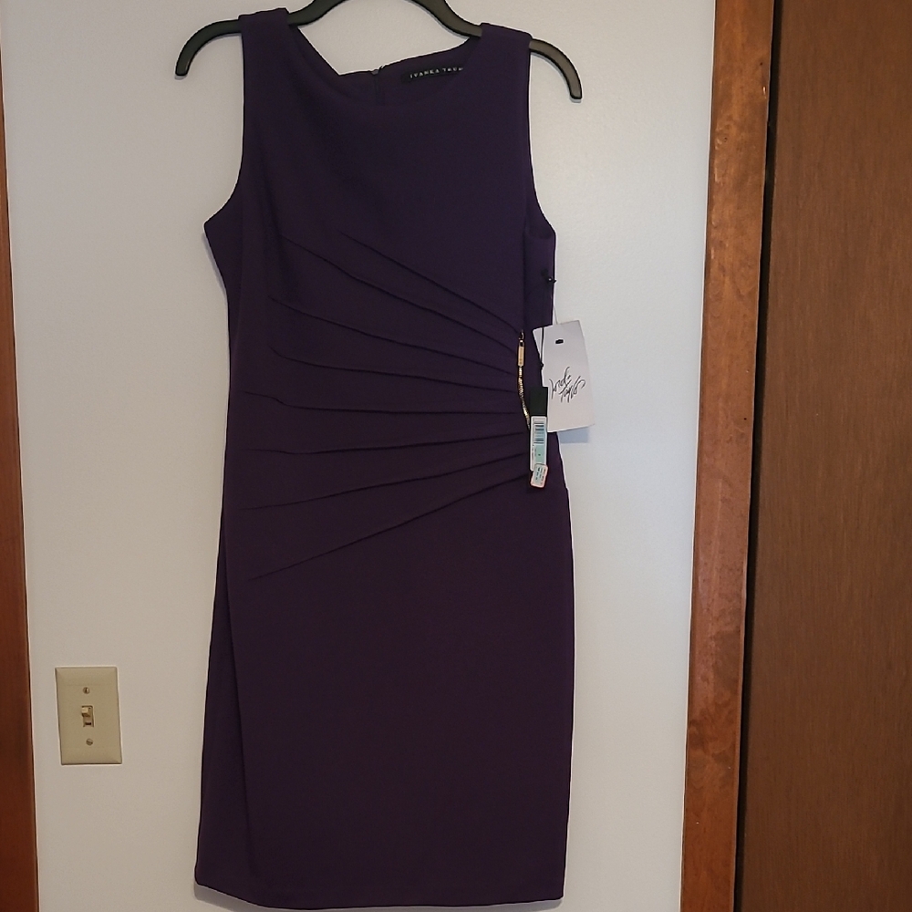 NWT Ivanka Trump Dark Purple Sleeveless Asymetrical Dress SZ 8